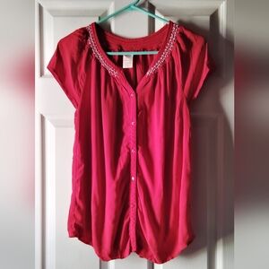FADED GLORY RED PEASANT BLOUSE